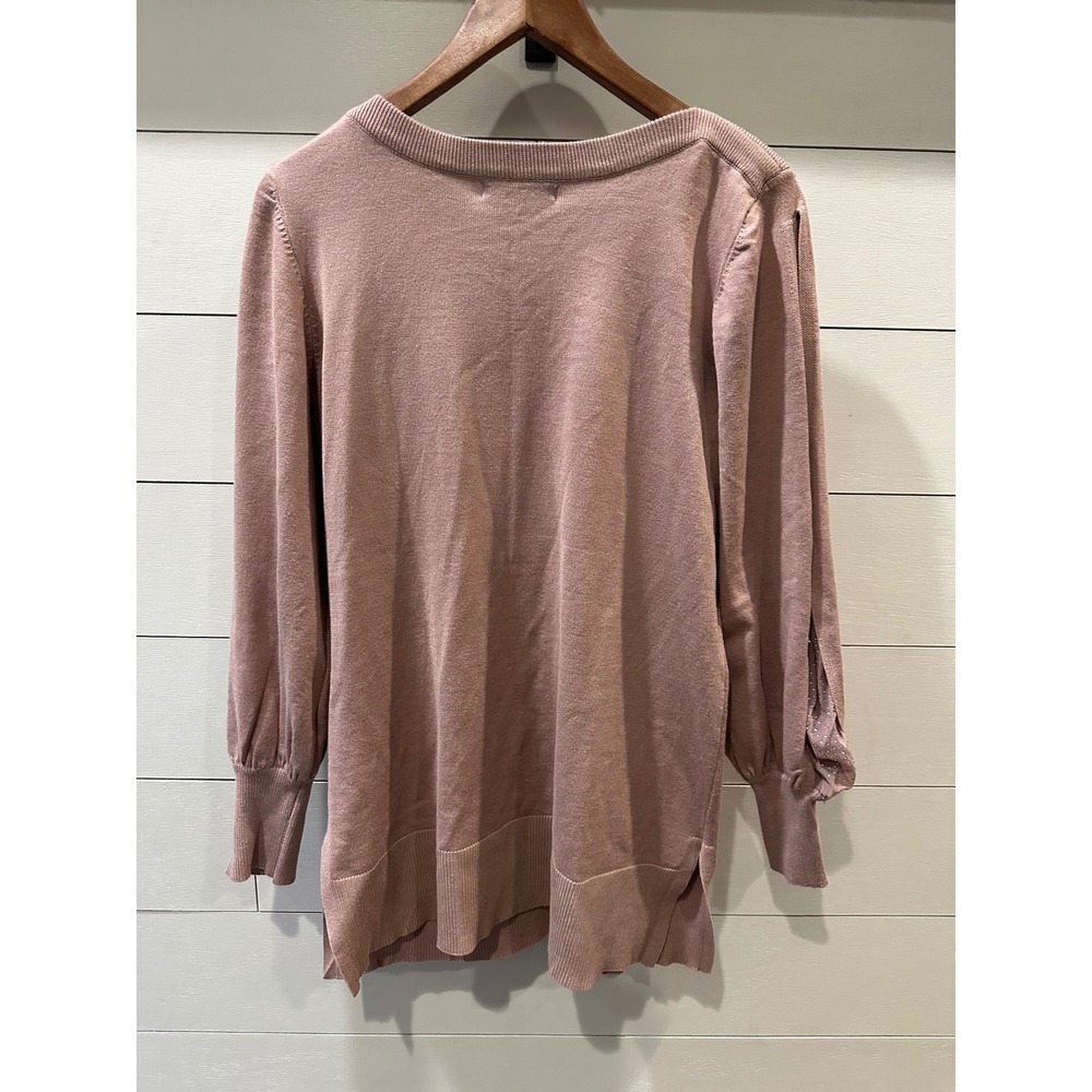 Cable & Gauge Womens XL Mauve Pink Rhinestone Split Sleeve Knit Sweater NWT - Picture 5 of 6